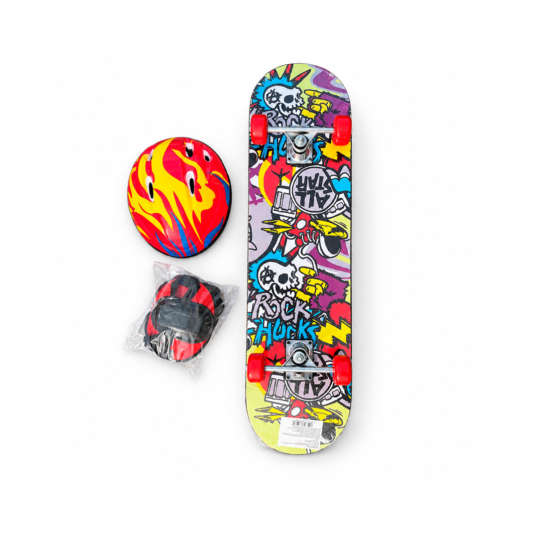 Patineta Skateboard Infantil con Casco y Protecciones 83 cm