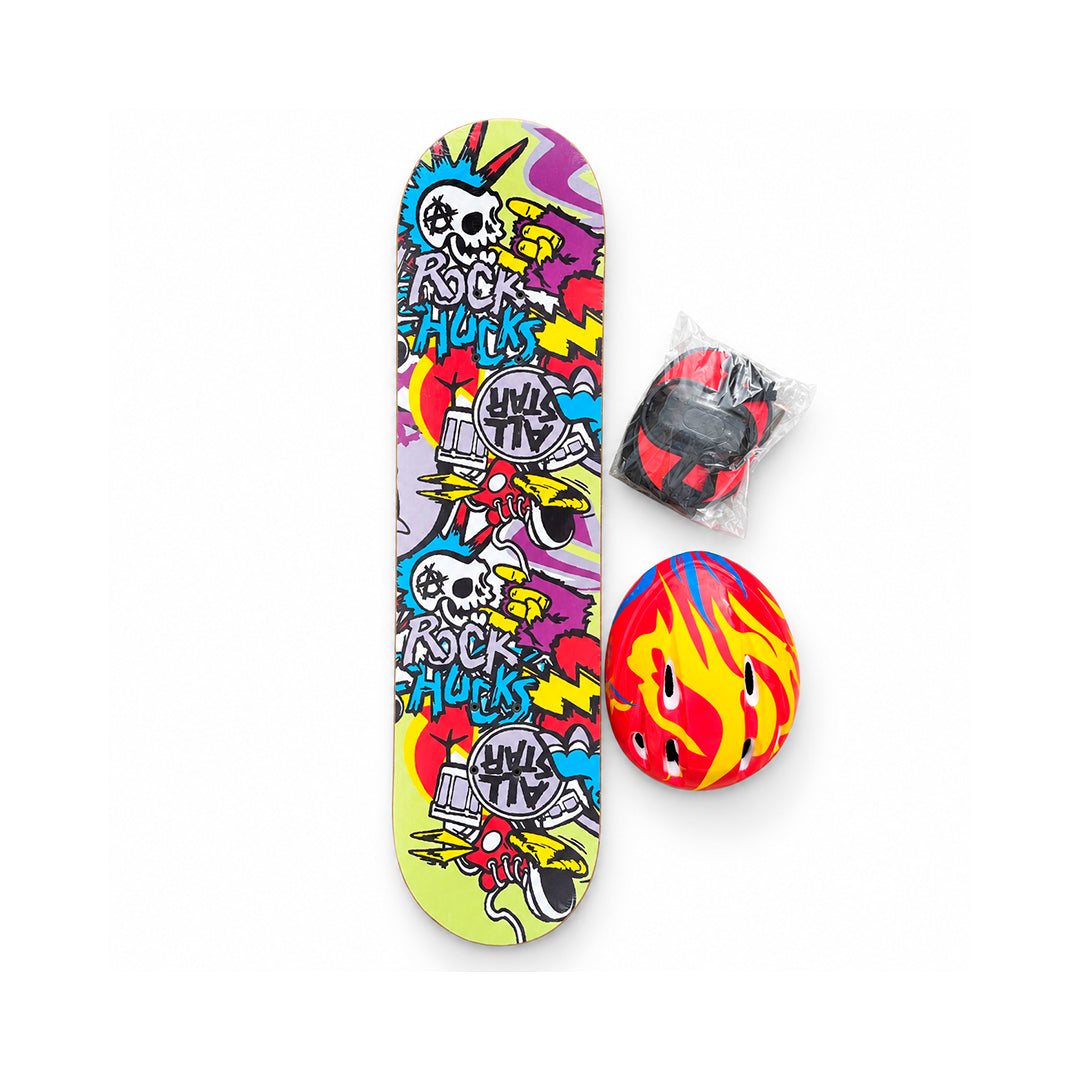 Patineta Skateboard Infantil con Casco y Protecciones 83 cm