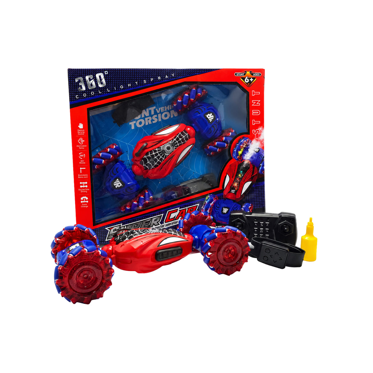 Carro Spiderman Control Remoto con Humo, Luces y Sonido
