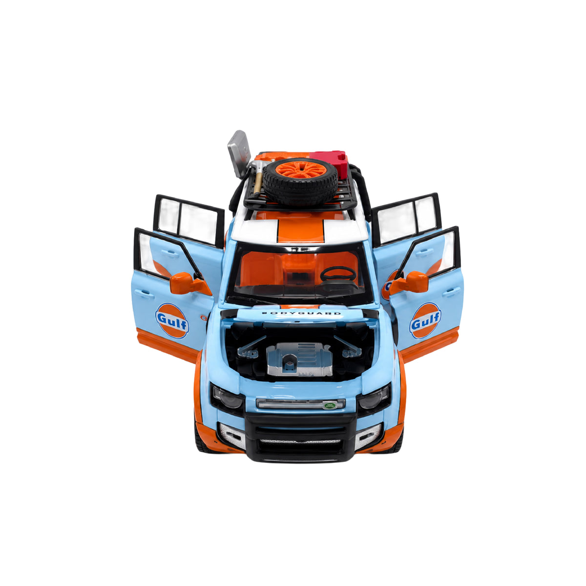 Camioneta Land Rover Defender 110 Gulf Oil Escala 1:24 Coleccionable