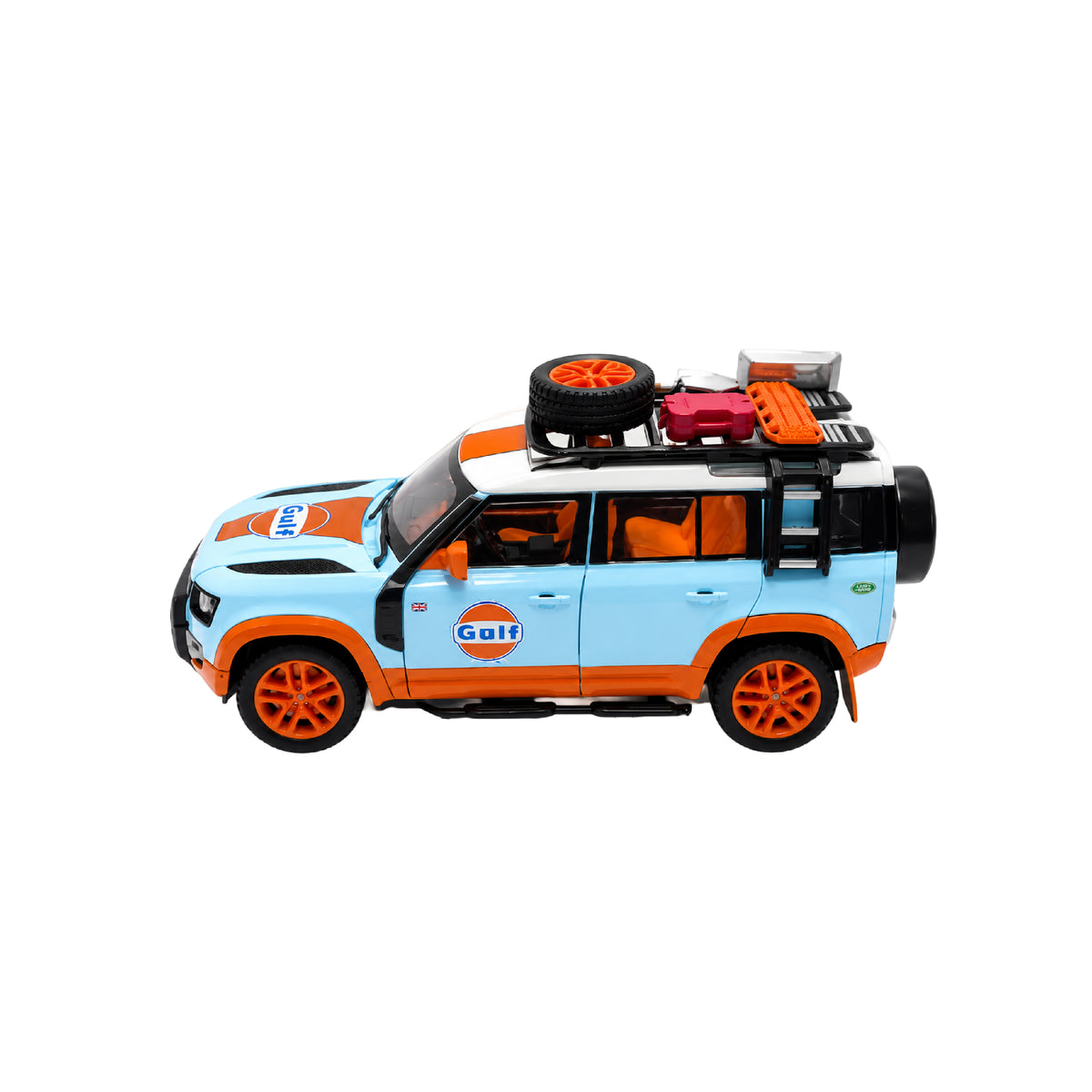 Camioneta Land Rover Defender 110 Gulf Oil Escala 1:24 Coleccionable