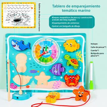 Tabla Animales del mar 3 en 1 de Madera con Pesca Magnética -  Didáctico