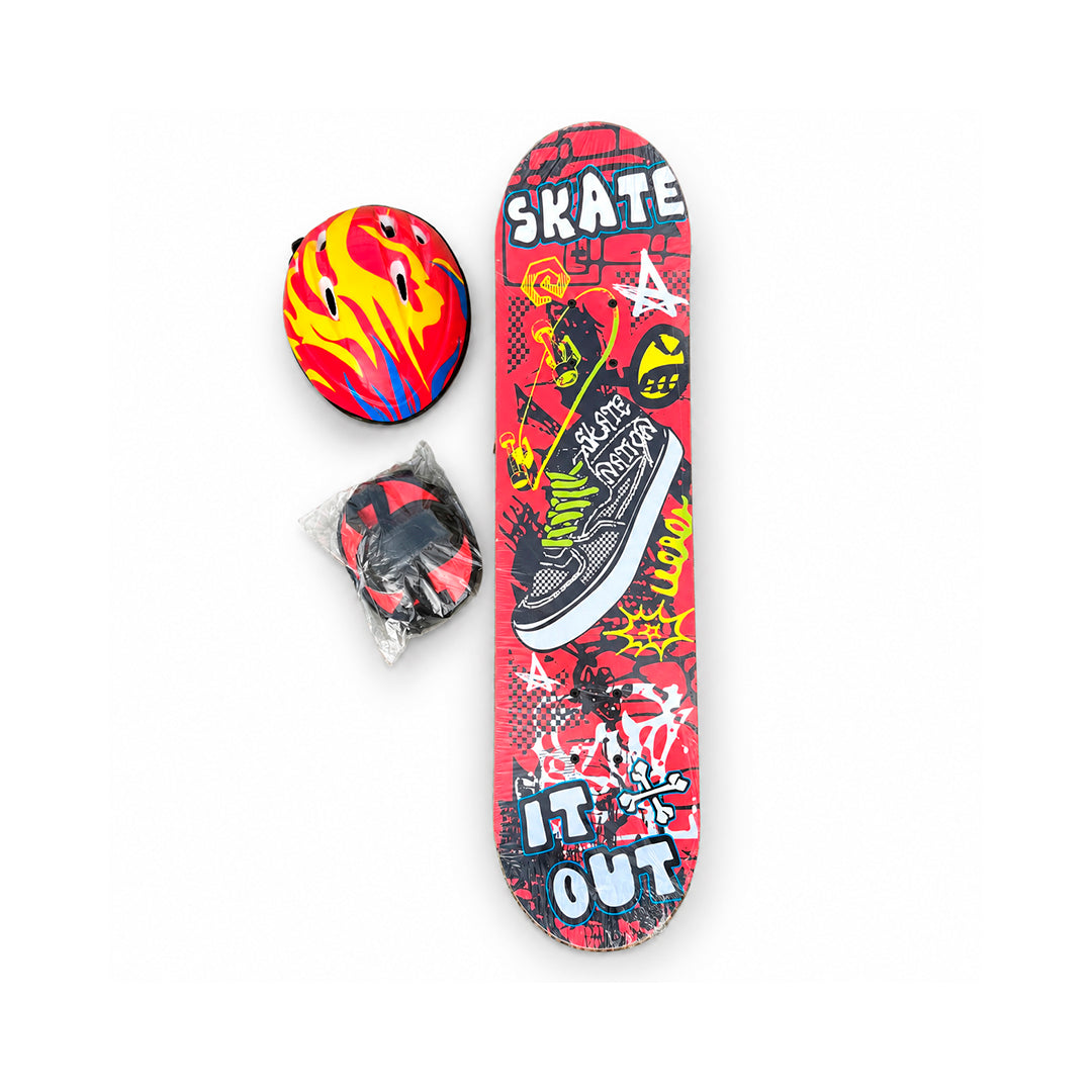 Patineta Skateboard Infantil con Casco y Protecciones 83 cm