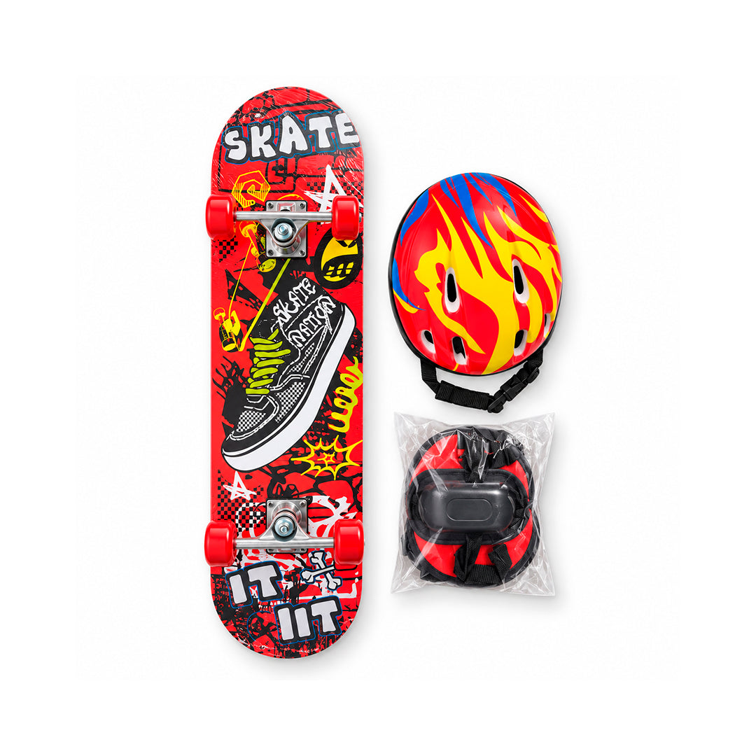Patineta Skateboard Infantil con Casco y Protecciones 83 cm
