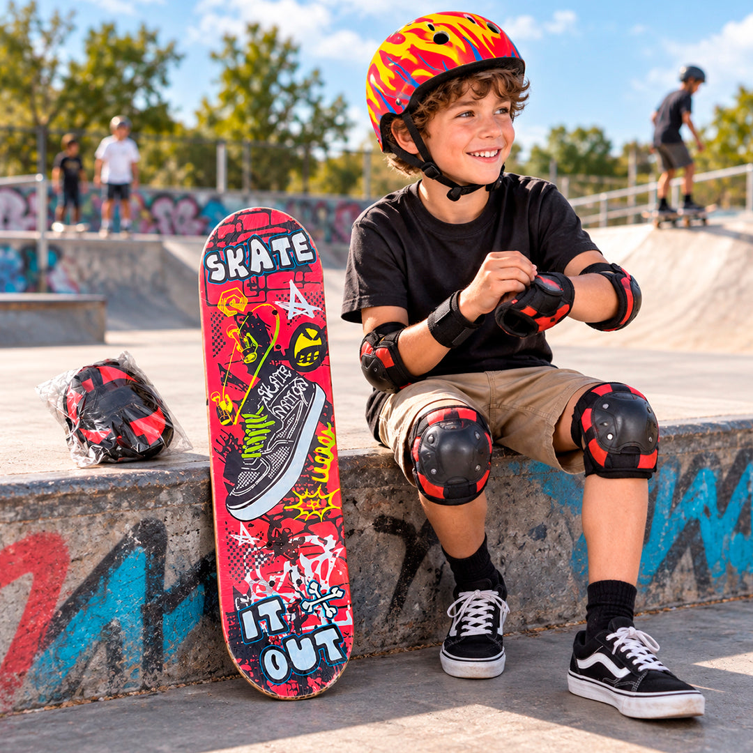 Patineta Skateboard Infantil con Casco y Protecciones 83 cm