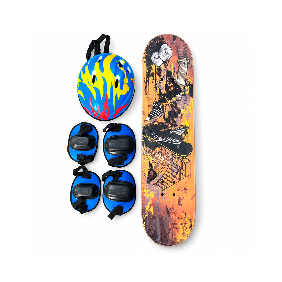 Patineta Skateboard Infantil con Casco y Protecciones 83 cm