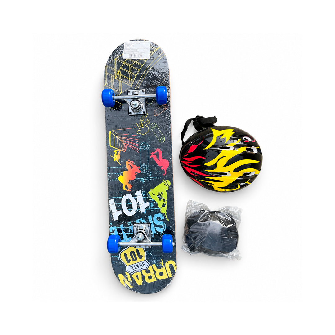 Patineta Skateboard Infantil con Casco y Protecciones 83 cm