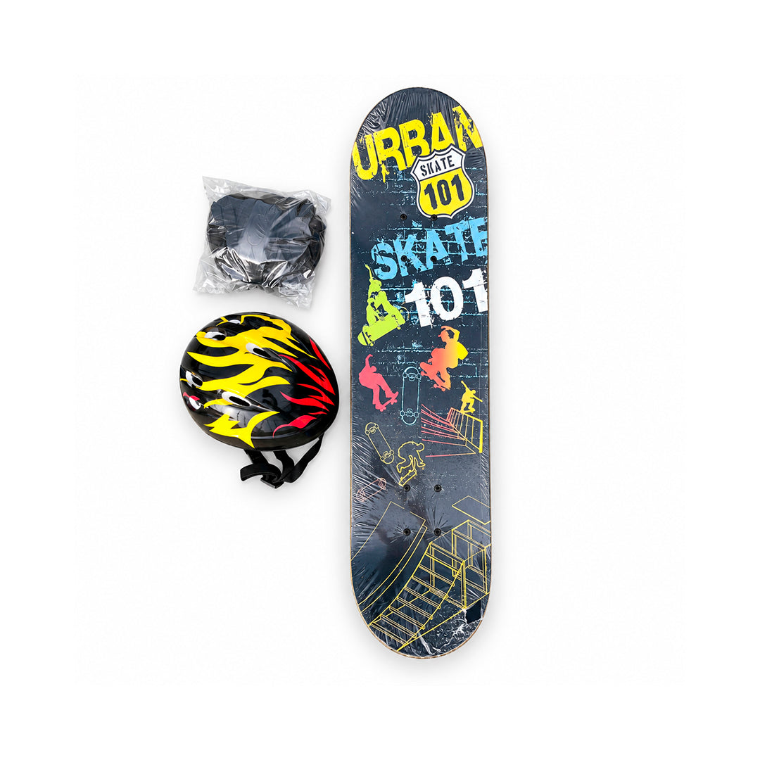 Patineta Skateboard Infantil con Casco y Protecciones 83 cm