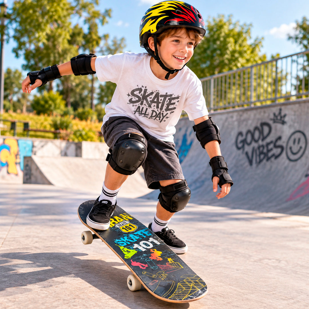 Patineta Skateboard Infantil con Casco y Protecciones 83 cm