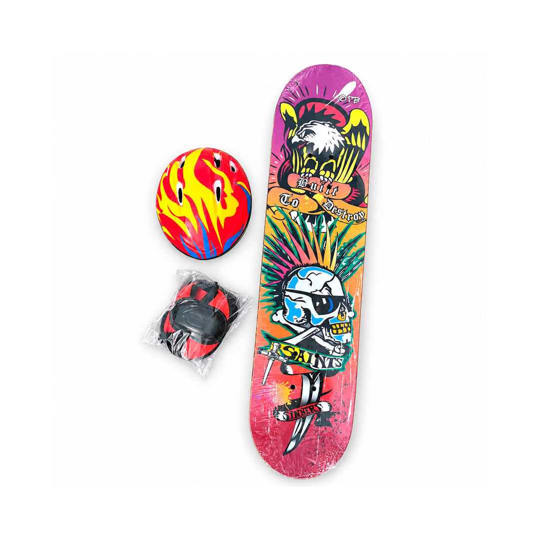 Patineta Skateboard Infantil con Casco y Protecciones 83 cm