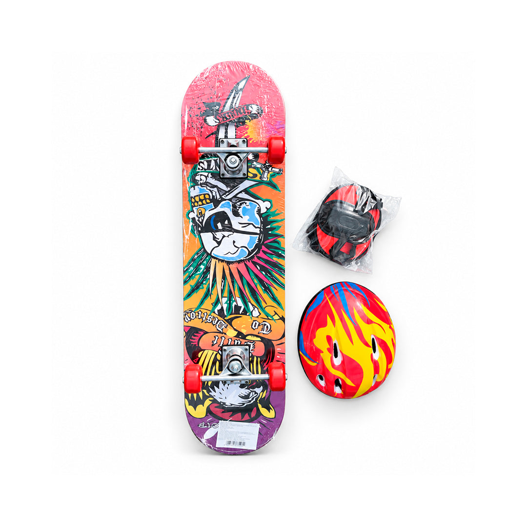 Patineta Skateboard Infantil con Casco y Protecciones 83 cm