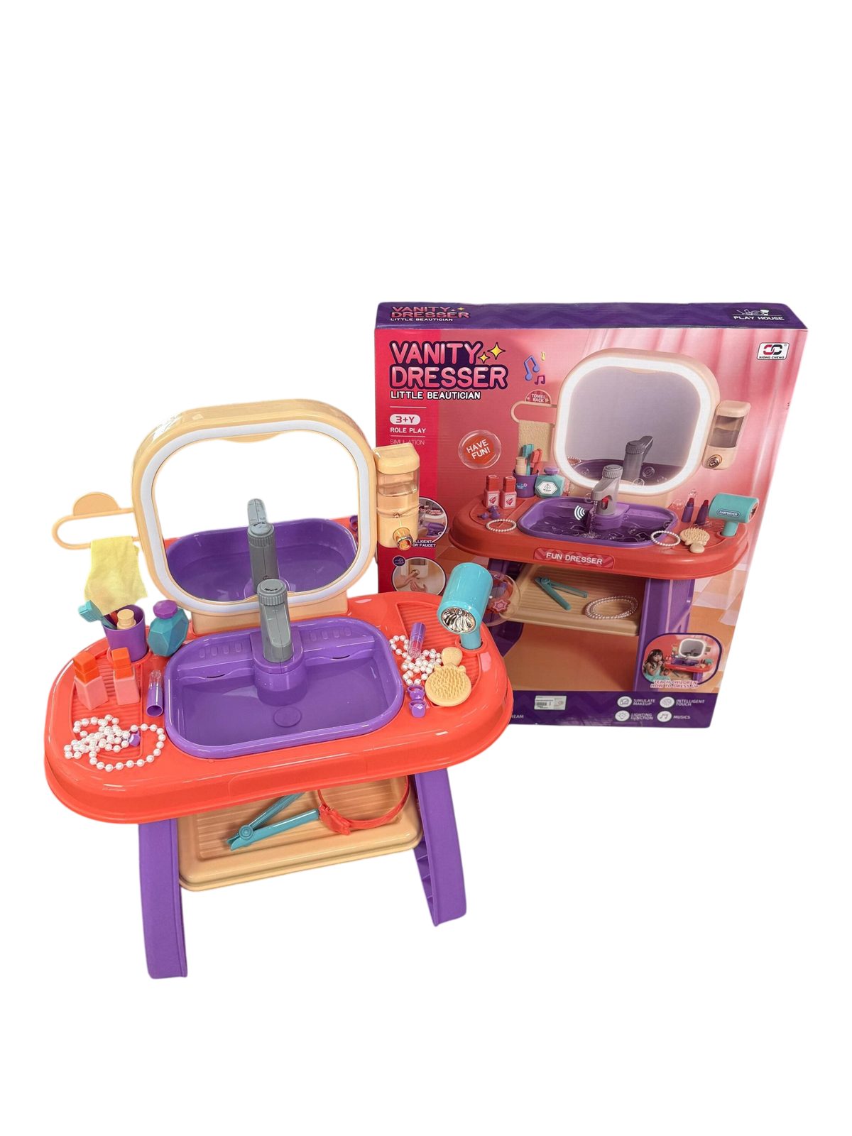 Tocador Infantil Vanity Dresser con Luz, Sonido, Sensor de Agua y Accesorios