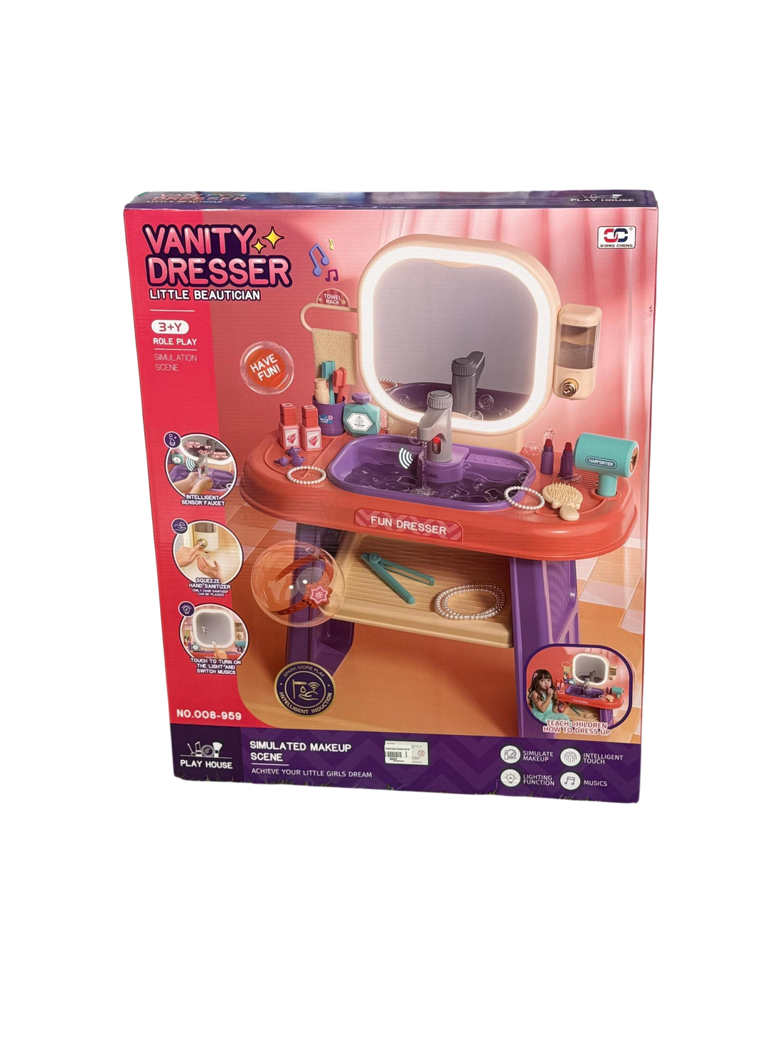 Tocador Infantil Vanity Dresser con Luz, Sonido, Sensor de Agua y Accesorios