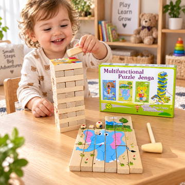 Juego Jenga Multifuncional de Madera con Rompecabezas 54 Bloques