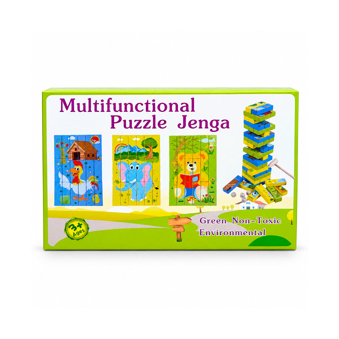 Juego Jenga Multifuncional de Madera con Rompecabezas 54 Bloques