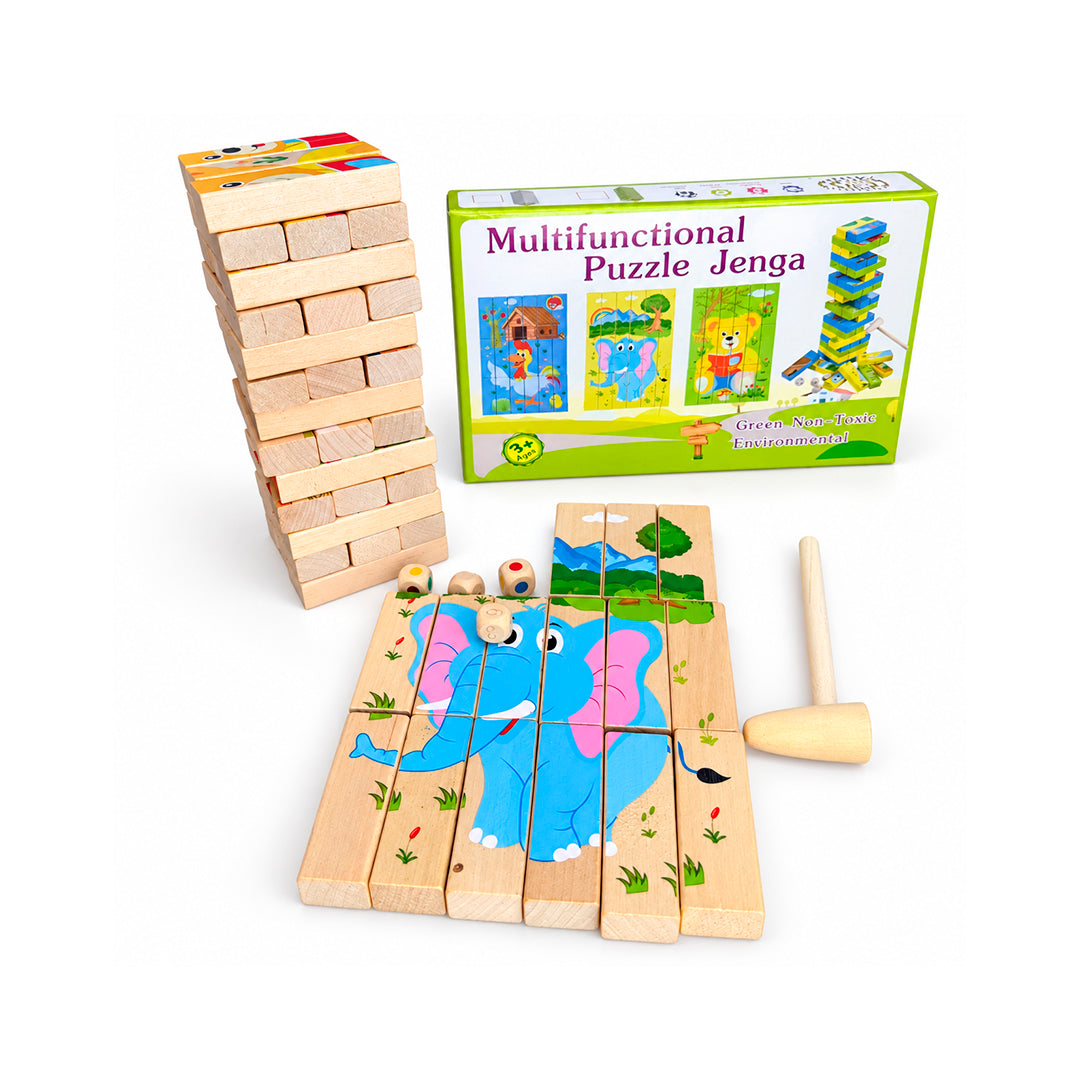 Juego Jenga Multifuncional de Madera con Rompecabezas 54 Bloques