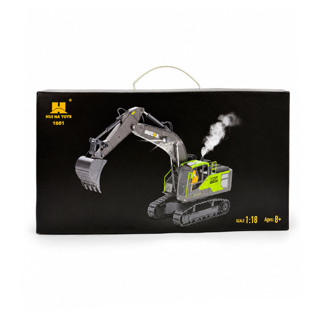 Excavadora Huina 1661 a Control Remoto Escala 1:18 con Luces y Efecto de Humo