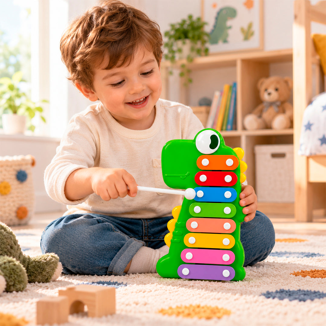 Xilófono Dinosaurio Huanger 2 en 1 con Piano y 8 Notas - Didáctico