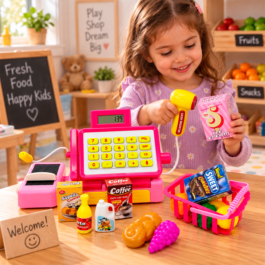 Caja Registradora Infantil con Calculadora, Escáner y 29 Accesorios