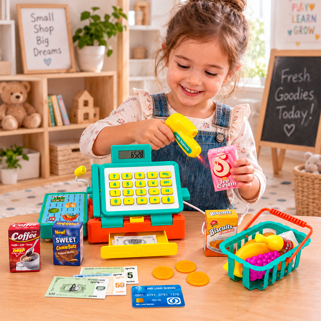 Caja Registradora Infantil con Calculadora, Escáner y 29 Accesorios