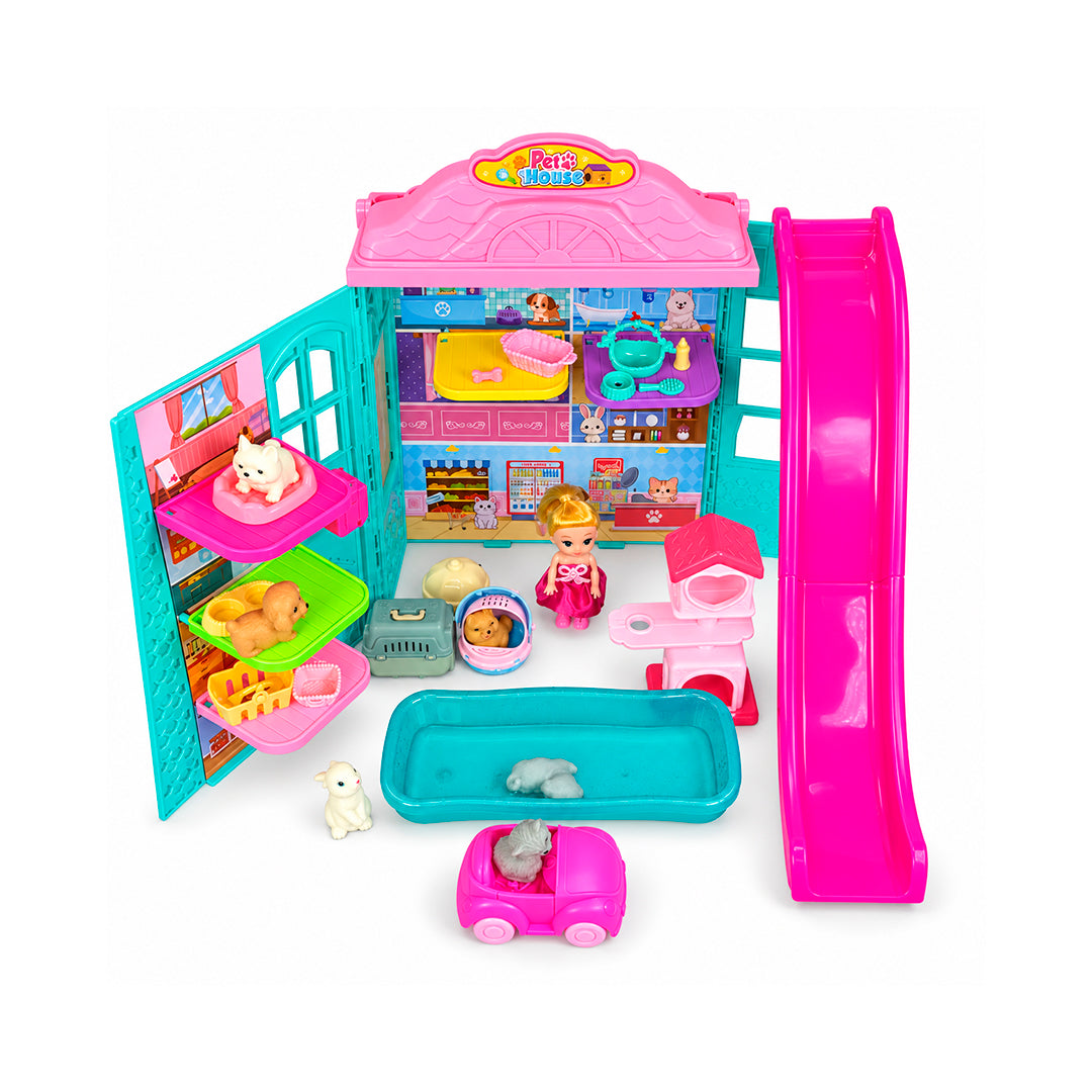 Casa de Mascotas Pets House 31 Piezas con Tobogán y Accesorios