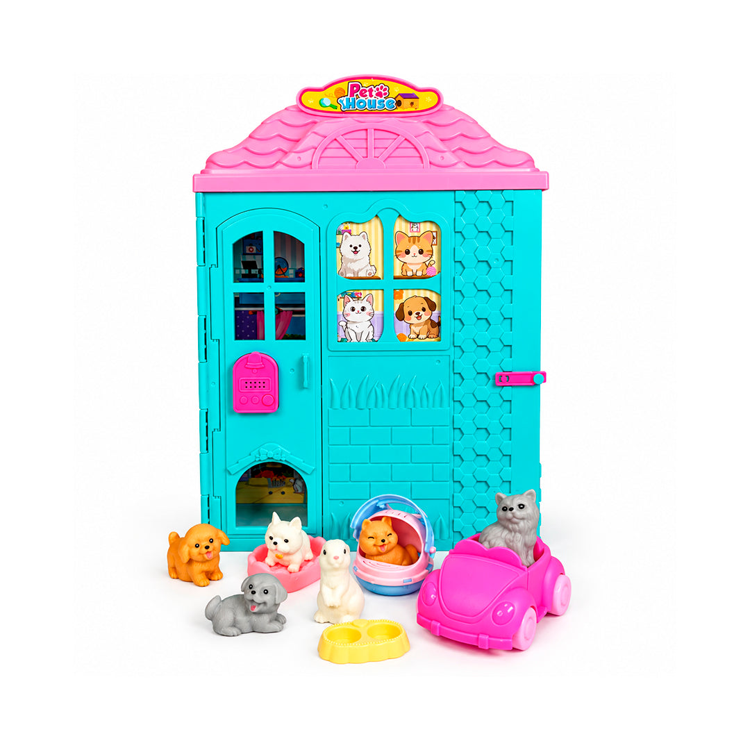 Casa de Mascotas Pets House 31 Piezas con Tobogán y Accesorios