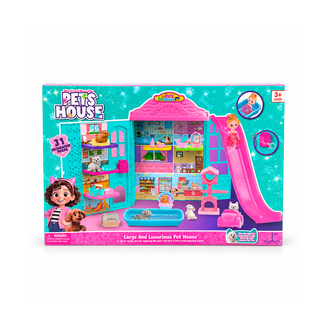 Casa de Mascotas Pets House 31 Piezas con Tobogán y Accesorios
