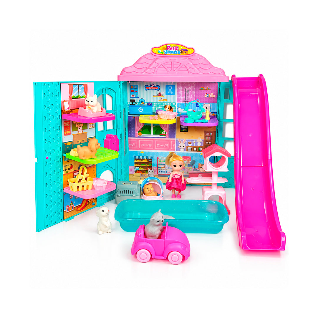 Casa de Mascotas Pets House 31 Piezas con Tobogán y Accesorios