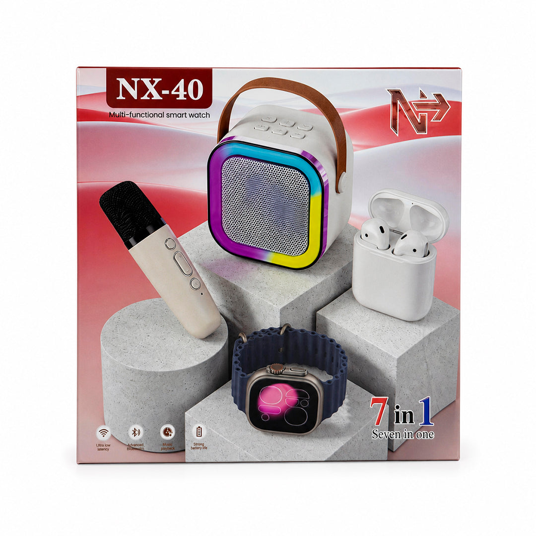 Combo Parlante + Micrófono + Earpods + Reloj Inteligente NX-40