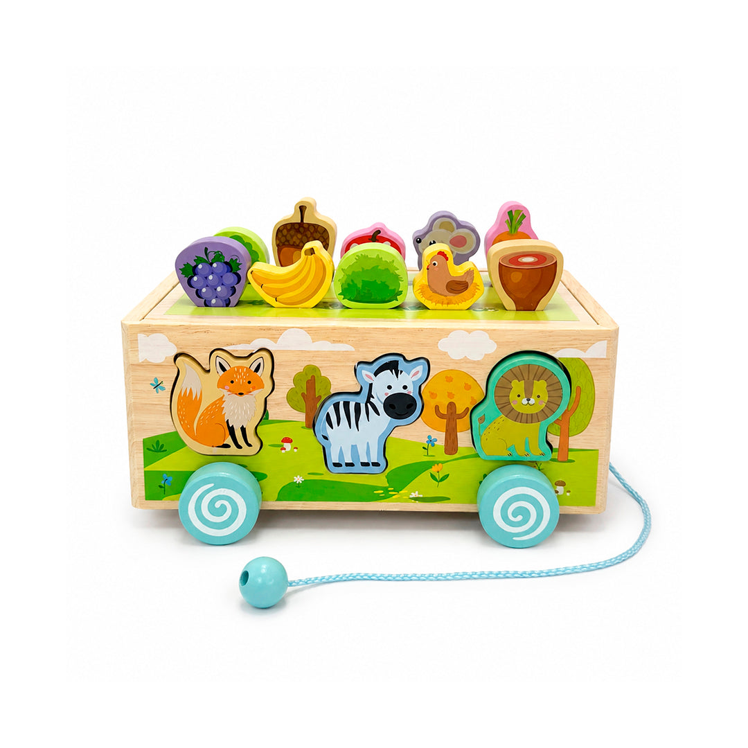 Carro Encajable de Madera con Animales y Frutas 3 en 1 Didáctico