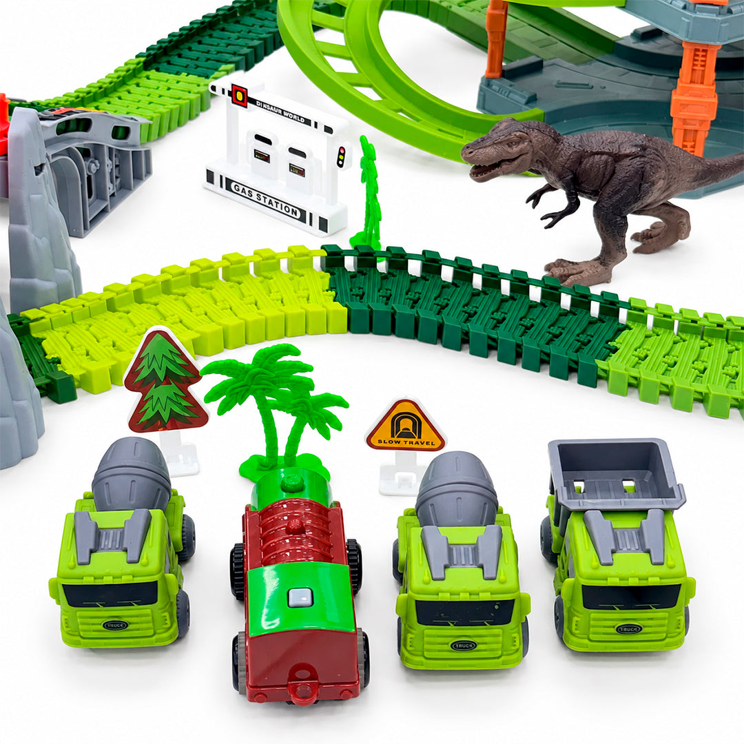 Pista de Carros Dinosaurios con 217 Piezas y Luces