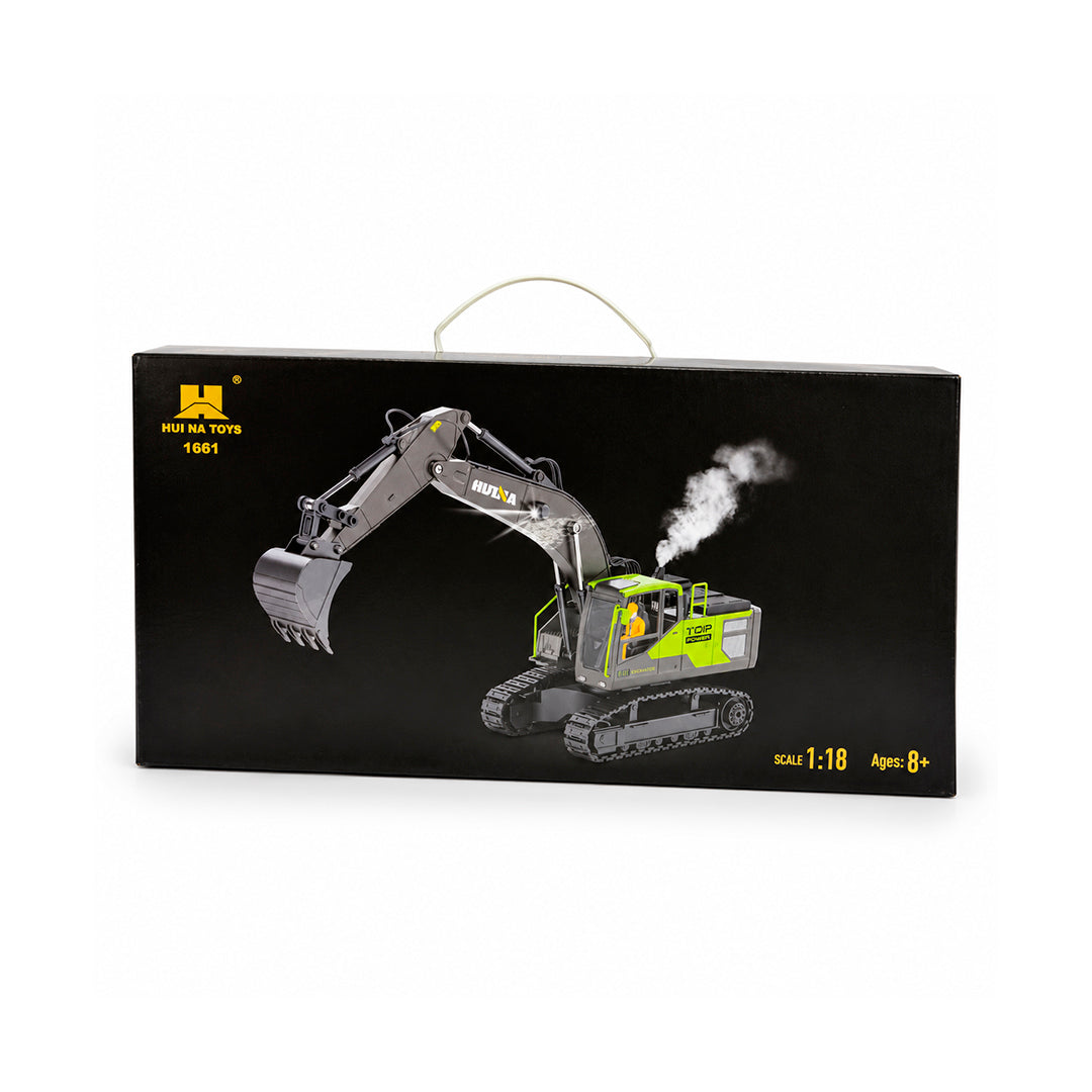 Excavadora Huina 1661 a Control Remoto Escala 1:18 con Luces y Efecto de Humo