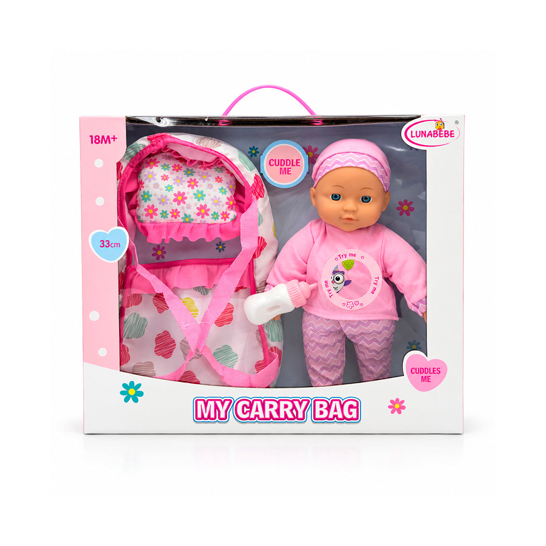 Bebé con Cargador 33 cm con Sonidos y Bolso