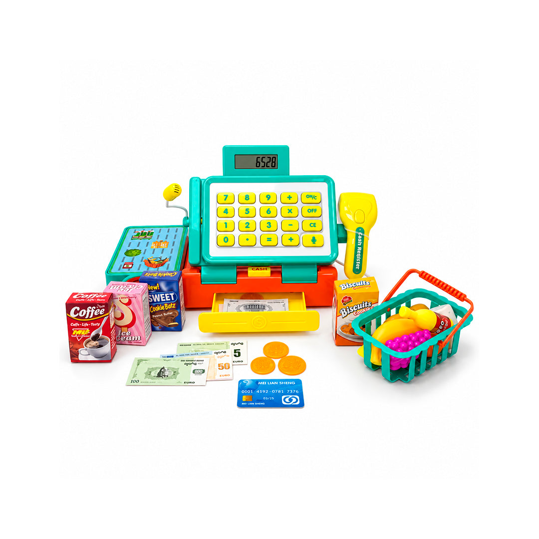 Caja Registradora Infantil con Calculadora, Escáner y 29 Accesorios