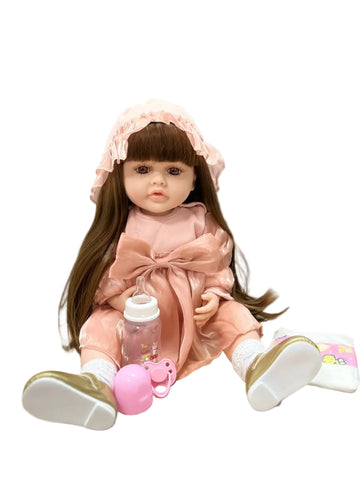 Luna Muñeca Bebé Realista Silicona 55 cm Castaña