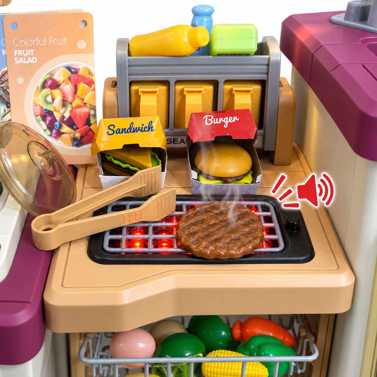 Mega Cocina Infantil 93 Pcs con Parrilla, Luces y Sonidos