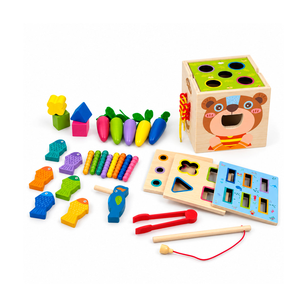 Cubo Montessori de Actividades 8 en 1 de Madera - Didáctico