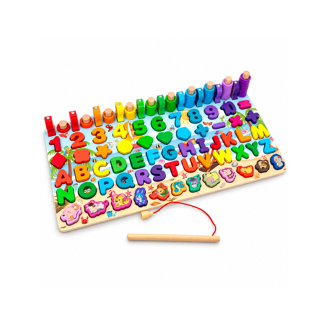 Tablero Didáctico Multifuncional de Madera con Números, Letras y Pesca