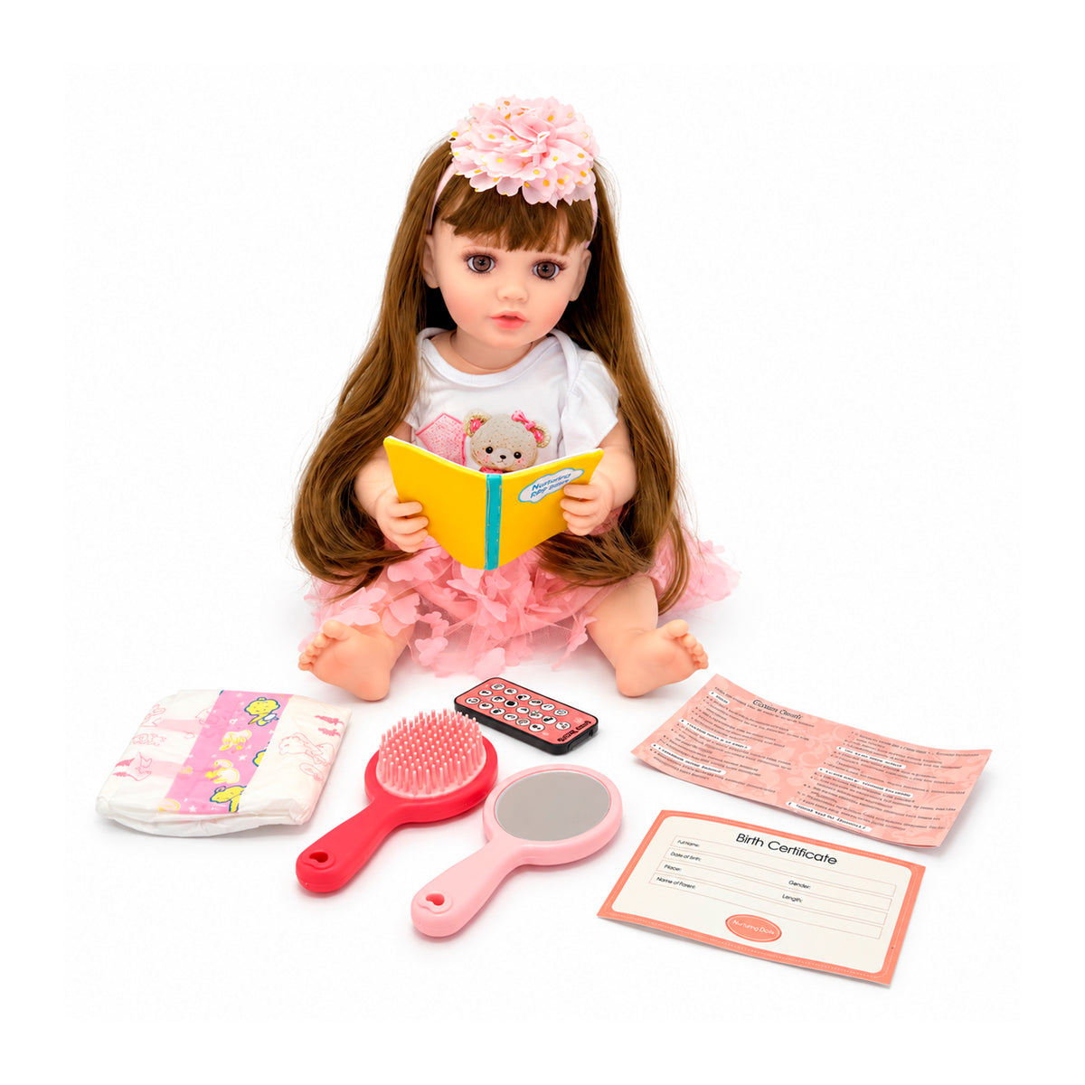 Muñeca Luciana Bebé Realista 55 cm con Accesorios y Control Remoto