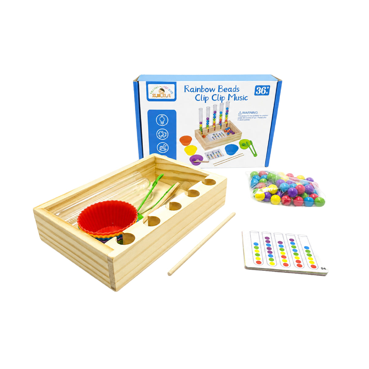 Juego Didáctico Rainbow Beads Clip de Madera Montessori