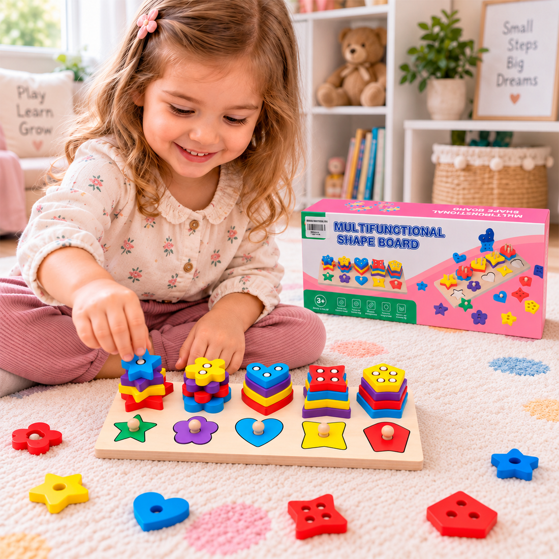 Juego Encajable Montessori de Madera con Formas, Colores y Números