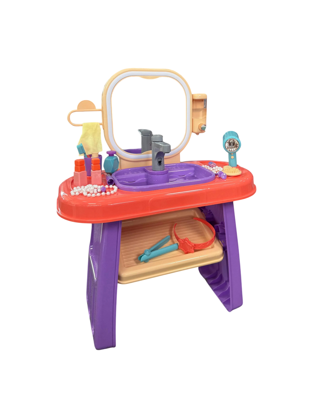 Tocador Infantil Vanity Dresser con Luz, Sonido, Sensor de Agua y Accesorios